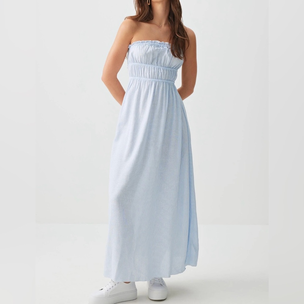 Arden’s Striped Linen Blend Tube Maxi Dress / NEVER WORN / size S